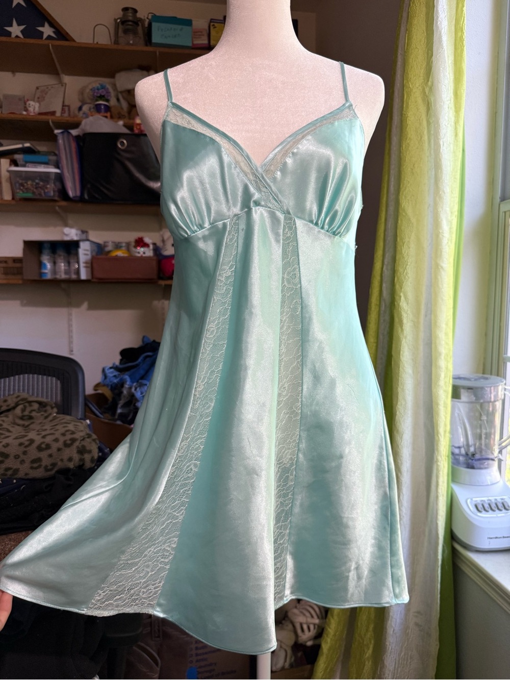 Morgan Taylor Mint Green Satin Lace Chemise Slip